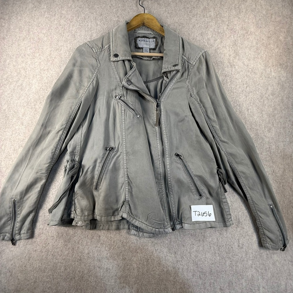 Marrakech Womens Sage Green Asymmetric Zip Peplum Moto Jacket Size Small